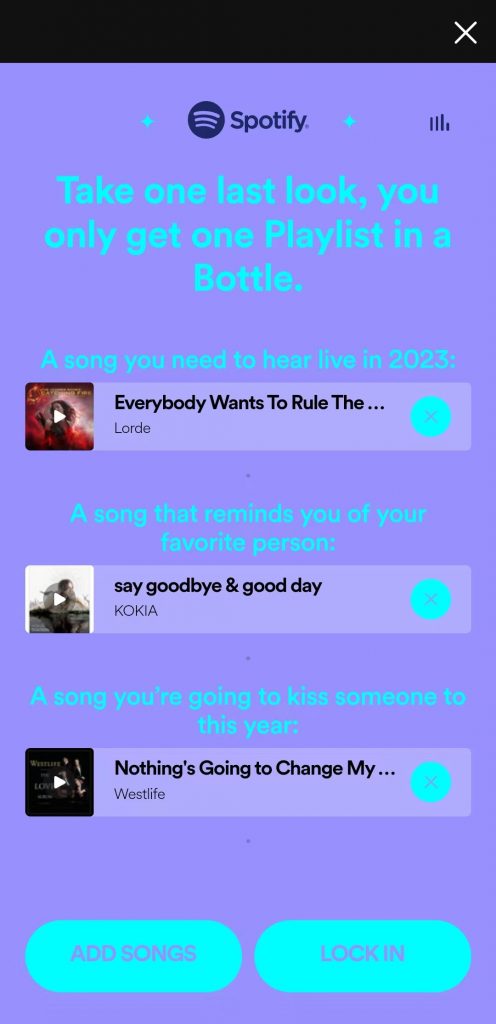 spotify playlist in a bottle